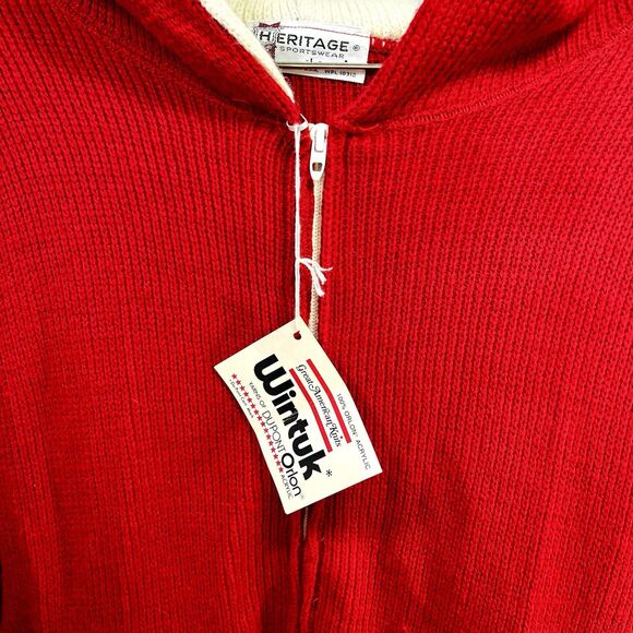 Vintage Heritage Wintuk Varsity Zip Up Red White Knitted Cardigan USA Size Large - Picture 5 of 10
